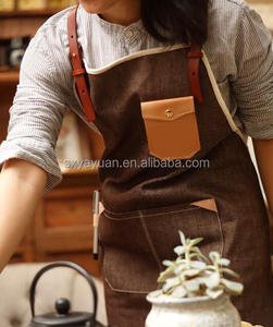 Coffee shop-<span class=keywords><strong>delantal</strong></span> de cuero para restaurante, tela vaquera, para hombres y mujeres, con correa de cuero, personalización con logotipo - Product Image 2