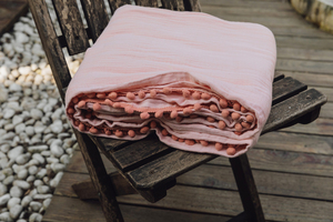 Nlan 100% Katoenen Lakens En Inbakeren Dekens Geweven Zijden Zachte Mousseline Met Bloemenpatroon En Pompons - Product Image 4