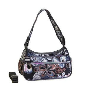 Latest styles popular lady leisure handbags guangzhou nylon print fancy travel luxury woman hand bag