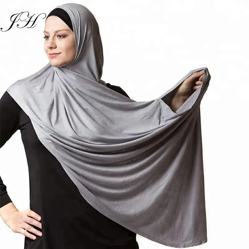 工場販売イージーウェアプレーン女性スカーフショール無地イスラム教徒ダブルループインスタントジャージーヒジャーブ