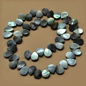 SP4073 שחור פגז שטוח teardrop חרוזים, teardrop abalone מעטפת חרוזים, abalone זרוק חרוזים