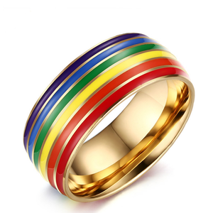 Bague en forme d'arc-en-ciel pour homosexuels et lesbiennes, anneau haut poli en acier inoxydable, 8mm