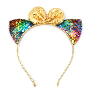 Diadema con lentejuelas brillantes para niña, diadema con orejas de gato, accesorios para el cabello para niña 2018