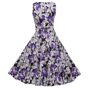 Женское слитное платье с цветочным принтом, в стиле Одри Хепберн