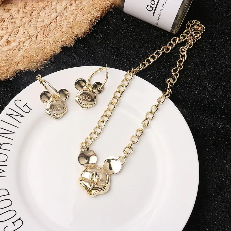 Unisex New Arrival Cute Elegant Mickey Necklace Pendants Earrings Gold Animal Necklace Cartoon Jewelry Christmas Gift