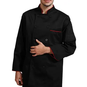 Professionele moderne restaurant uniformen ontwerpen zwart chef uniform voor mannen keuken shirt hot koop OEM