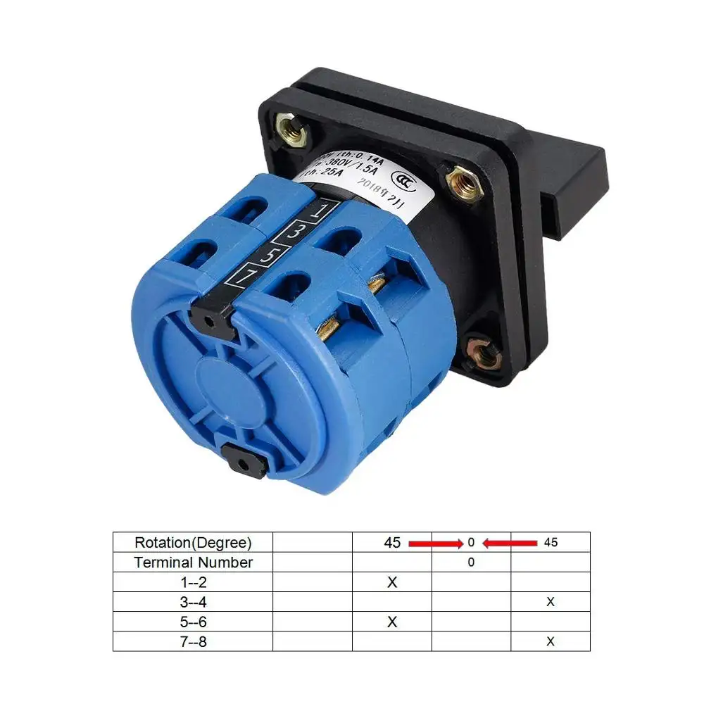 Changeover Switch 3 Position Rotary Selector Cam Switch Panel Mount 8 Terminals Momentary Ui 690V Ith 25A