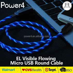 Luz cable micro usb con el estándar de carga usb sync visible fluye cable usb actual para el uso del teléfono móvil