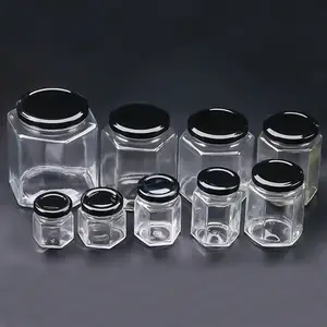 Sechseckig 45ml 85ml 100ml 180ml 280 ml 380ml Little Bee Honig glasflasche Lebensmittel glas mit Metall deckel