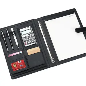 Папка-папка А4 с кожаным жестким покрытием, папка для бумаг с калькулятором и индивидуальным логотипом
