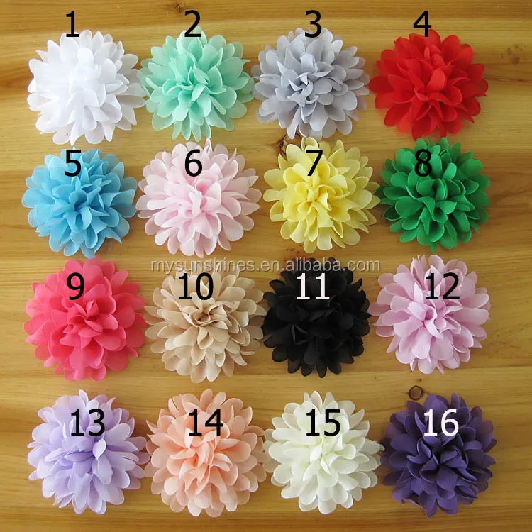 Flores de chifón coloridas hechas a mano de 10 CM/4 pulgadas, flores de tela DIY para accesorios para el cabello, flores de chifón al por mayor