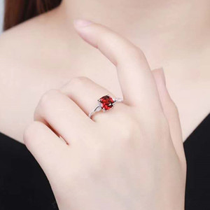 <span class=keywords><strong>Anello</strong></span> Regolabile con Gemma Singola, Gioiello in Argento Sterling 925 Placcato Oro 18k, <span class=keywords><strong>Anello</strong></span> con <span class=keywords><strong>Granato</strong></span> <span class=keywords><strong>Rosso</strong></span> Naturale da 7mm - Product Image 6