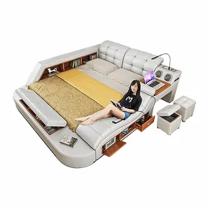 Mobiliário do quarto moderno, conjunto de cama de couro massageador multifuncional cama king size camas