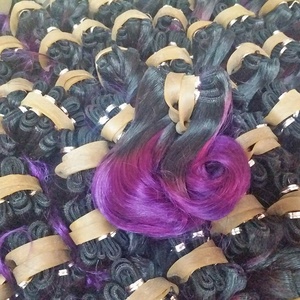 Ekstensi rambut manusia asli Ombre 99J Multi warna, ekstensi rambut poni bergelombang pendek hitam ke pirang merah ungu abu-abu 6" - Product Image 1