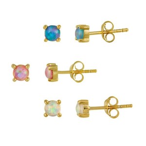Economical Custom Design Cut Design Latest 18K Yellow Gold Over Sterling <strong>Silver</strong> Multicolor Opal <strong>Stud</strong> <strong>Earrings</strong> <strong>Set</strong> - Product Image 1