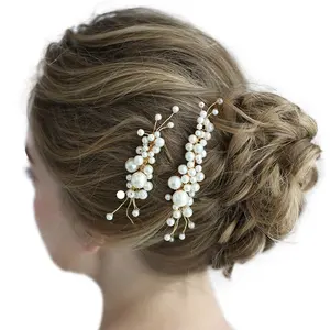 Fashion Perhiasan Ledakan Desain Mutiara Tangan Sisir Set Pengantin Pernikahan Aksesoris Rambut Headpiece Pearl Rambut Sisir