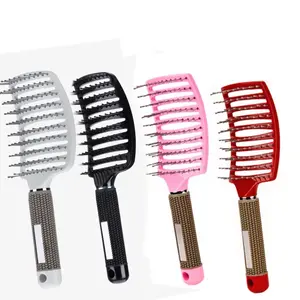 High Good Quality Colorful Hair Brush Vented Anti slip rubber handle Hair Comb Hairdressing Curved Wave Brush Plastic Rib Comb