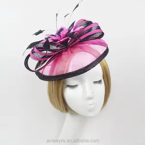 Unique Kentucky Derby Church Wedding Dress Feather Sinamay Fascinator Hat Party Holiday Hair Accessories for Women