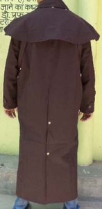 Manteau long imperméable en coton 100% pour homme, noir/marron, pour l'équitation, avec garnissage en duvet de canard gris - Product Image 3