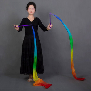 Serpentinas de seda para danza del vientre superior de 2M, cinta de arcoíris <span class=keywords><strong>rítmica</strong></span> para gimnasia de danza Oriental con palos, serpentinas giratorias para baile de gimnasio - Product Image 3