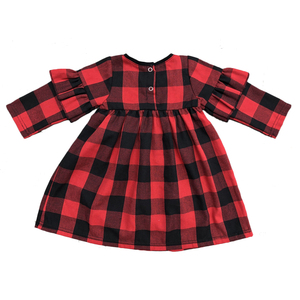 Top sales baby girl maniche lunghe maniche a foglia di loto rosso <span class=keywords><strong>gonna</strong></span> <span class=keywords><strong>scozzese</strong></span> per il vestito di natale - Product Image 3