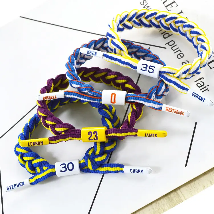 Pulsera deportiva trenzada de encaje para hombre y mujer, brazalete con diseño de equipo de baloncesto