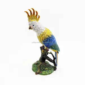 birds design jeweled enamel trinket box - parrot