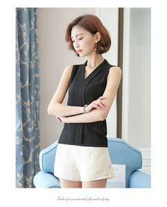 Stile coreano di Modo Delle Donne Senza Maniche Camicetta <span class=keywords><strong>Bianca</strong></span> Con Scollo A V Chiffon Top e Camicette - Product Image 6