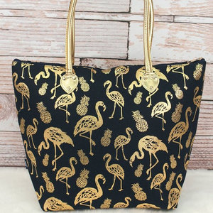 Venta al por mayor de oro metálico Flamingo Tropical grande de la playa de la lona bolsa - Product Image 1