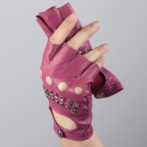 Seksi sürüş eldivenler parmaksız kadınlar koyun derisi deri motosiklet eldiven - Product Image 4