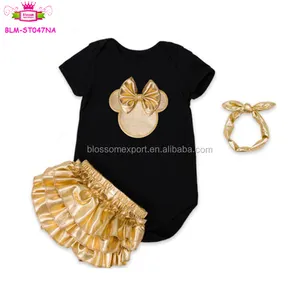 도매 아기 옷 짧은 소매 인쇄 미키 디자인 bodysuit romper 금속 프릴 반바지 머리띠 3 pcs 세트