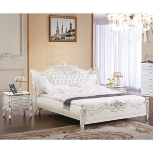 De lujo moderno de lujo real barroco francés estilo rococó reina rey tamaño blanco crema blanca abotonada de cabecera de cuero de tapicería de cama - Product Image 2
