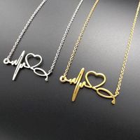 Collier en acier inoxydable sur mesure de style italien pour femmes, or rose, rythme cardiaque avec diamants, chaînes plaquées or