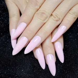 Light Pink Party False Nails Extra Long Faux Nails Thin Gel GEL Stiletto Extremely Solid Color Nail Tips with Glue Sticker