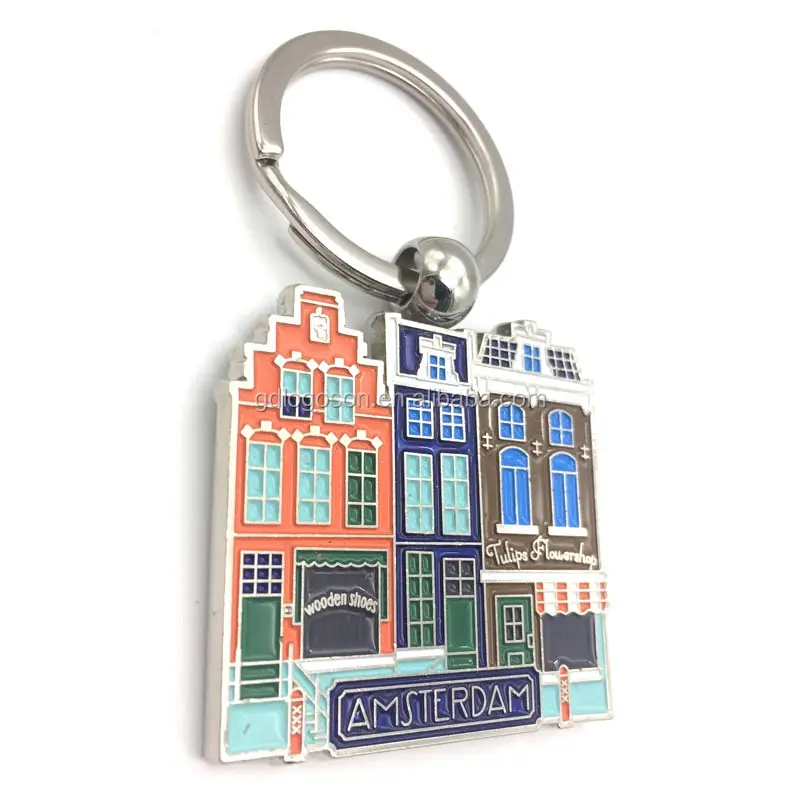 Sleutelhangers Groothandel Emaille Nederland Souvenir Metalen Custom Sleutelhanger Amsterdam Huis Sleutelhanger