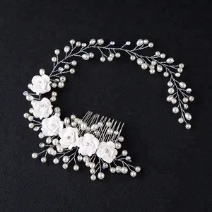 New Hair Accessories For Women Pearl Flower Hairband Wedding Bride Tiaras Crown Headband Hair Comb Clips coroa de noiva Jewelry