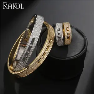 RAKOL-Conjunto de anillo y pulsera de circonia cúbica para mujer, conjunto de joyería de boda a la moda para vestido de cena y fiesta, S352