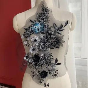 Yeni 3D inci boncuklu dantel kumaş Sequins dantel aplikler narin düğün Trim nakış tül yaka düğün duvağı aksesuarları