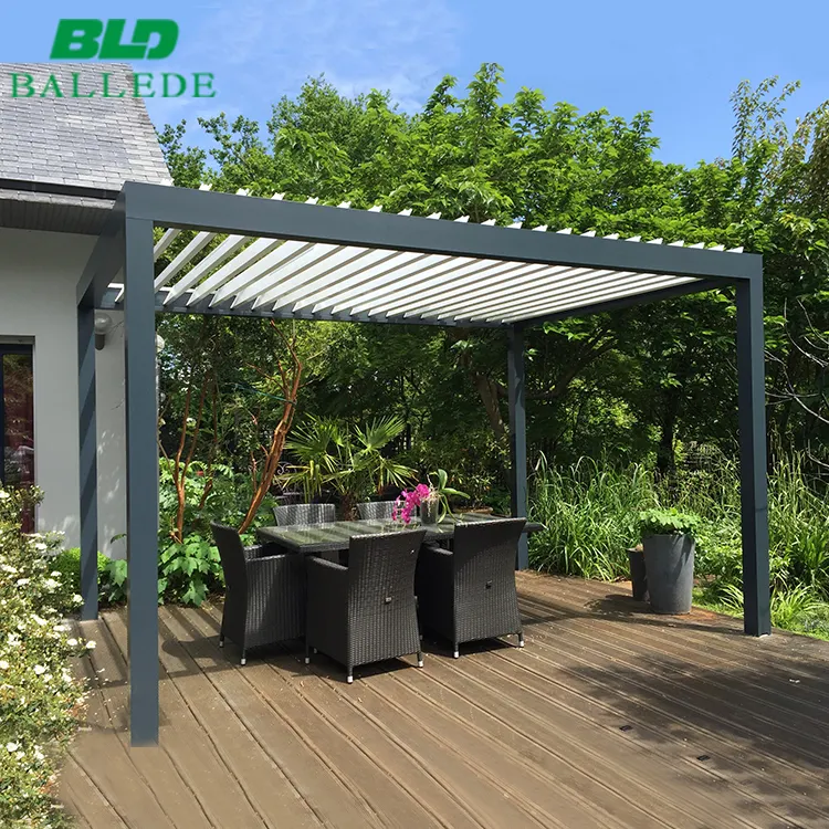 Garden building aluminum pergola roof louver garden pavilion gazebo outdoor 3x4 with glass sliding door