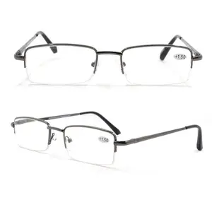 OEM grosir pria 2023 desain baru kacamata baca optik bingkai logam setengah tanpa bingkai kacamata baca