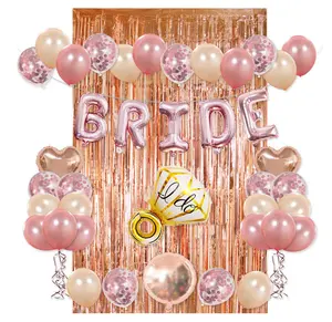 Rose Gold Bruid Party Decoraties Kit Met Folie Gordijn Latex Confetti Bruid en Ring Hart Ballon Bruids Douche Decoraties