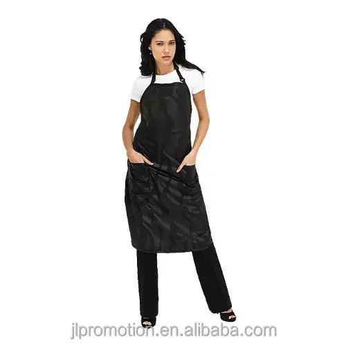 Avental de nylon impermeável, avental preto de dois bolsos laterais lavável