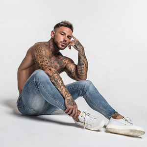 Dropshipping hiçbir adedi soluk yıkanmış mavi Slim Fit aşınma Denim pantolon kullanılan erkek kot - Product Image 4