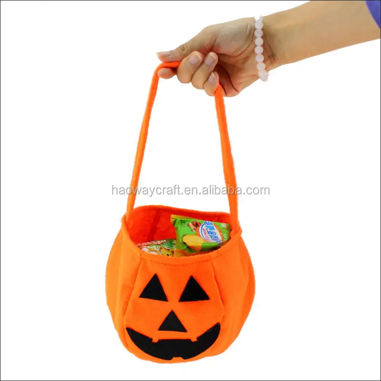Bolsa de fieltro de calabaza para halloween, bolso de mano, bolsa de dulces para tratar o truco