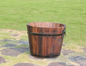<strong>Outdoor</strong> Solid Cedar Wood Barrel Set of 3 Planter Set Wood Flower Pots Wood Barrel Planter - Product Image 2