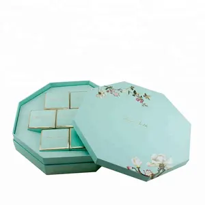 Caja De Papel fabrikada yaratıcı lüks açık yeşil Mooncake ambalaj kutusu sekizgen şekli kağıt hediye kutusu
