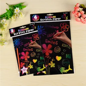 4 Pcs Seni Kertas Pelangi Awal dari Kertas DIY Hitam Lukisan Awal Kertas untuk Anak-anak