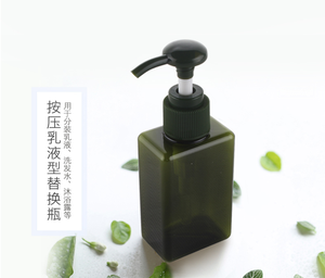 100/150/250/280/450/650ml bottiglia di Shampoo in plastica quadrata verde ambra <span class=keywords><strong>C</strong></span> lear con pompa bottiglia di PETG ricaricabile