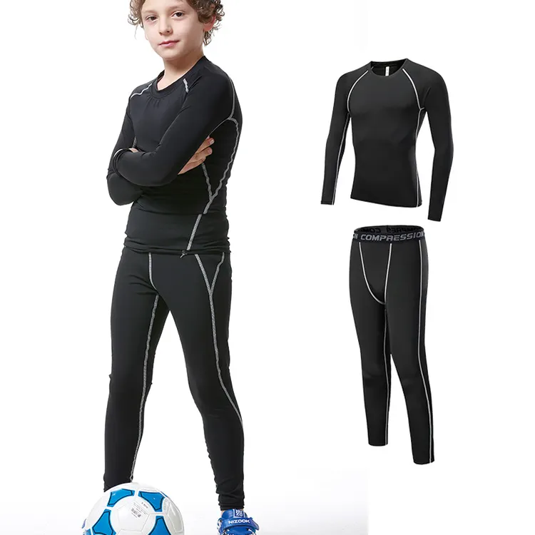 Wholesale Kids Long Sleeve Tight Tracksuit Compression Soccer Under Base Layer Leggings Gym Running Clothing