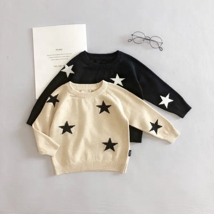 Оптовая продажа на заказ, теплый зимний свитер с длинным рукавом для маленьких мальчиков со звездами